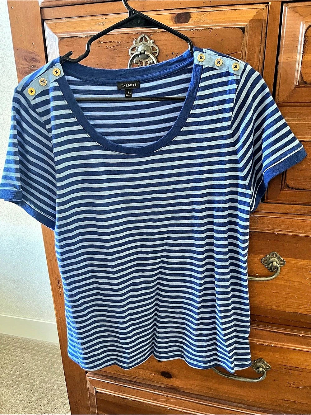 Talbots Striped Short Sleeve Top Blue & White Size Large NWOT